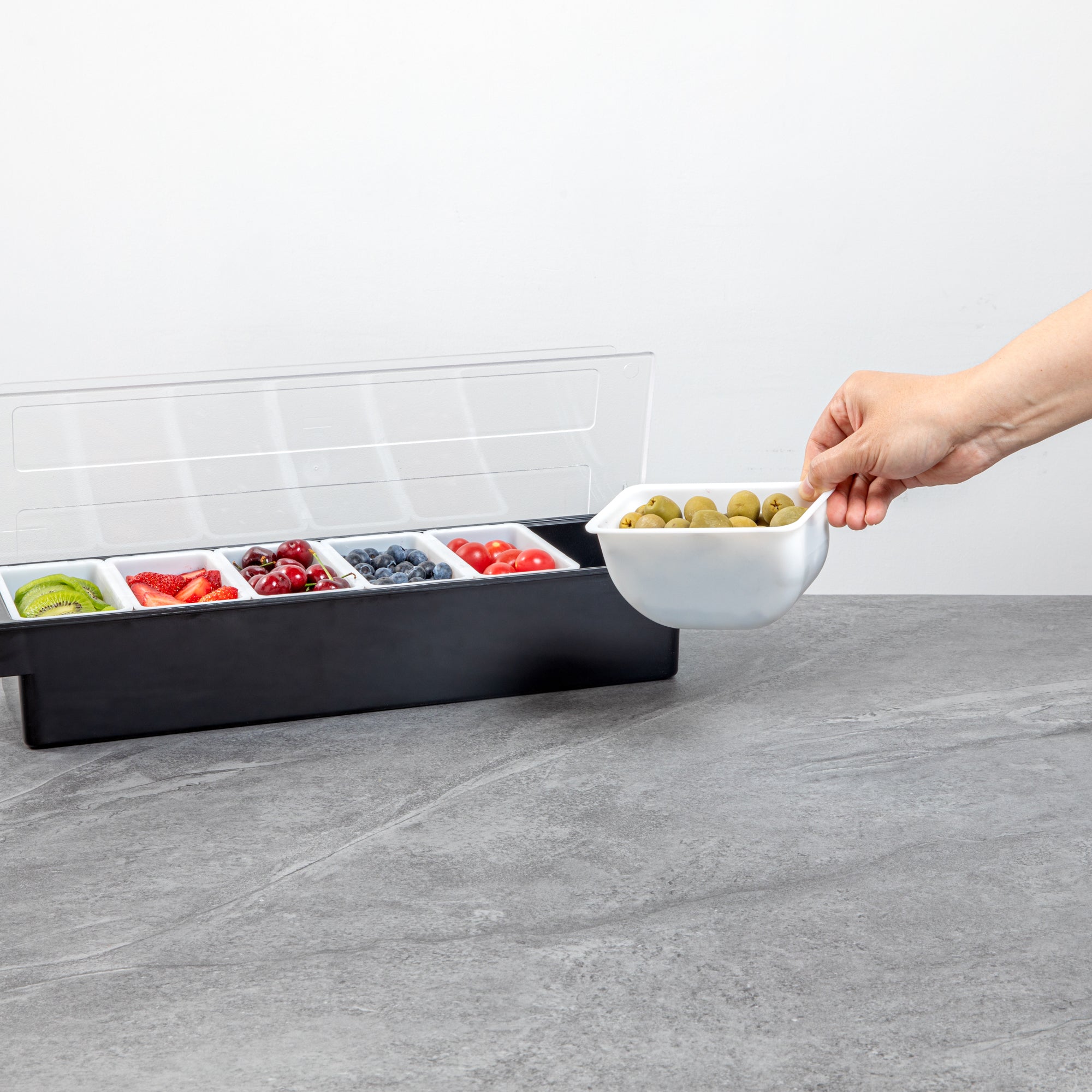 Bar Lux 1 Pint White Plastic Insert - Fits 6-Compartment Condiment Caddy - 6 count box