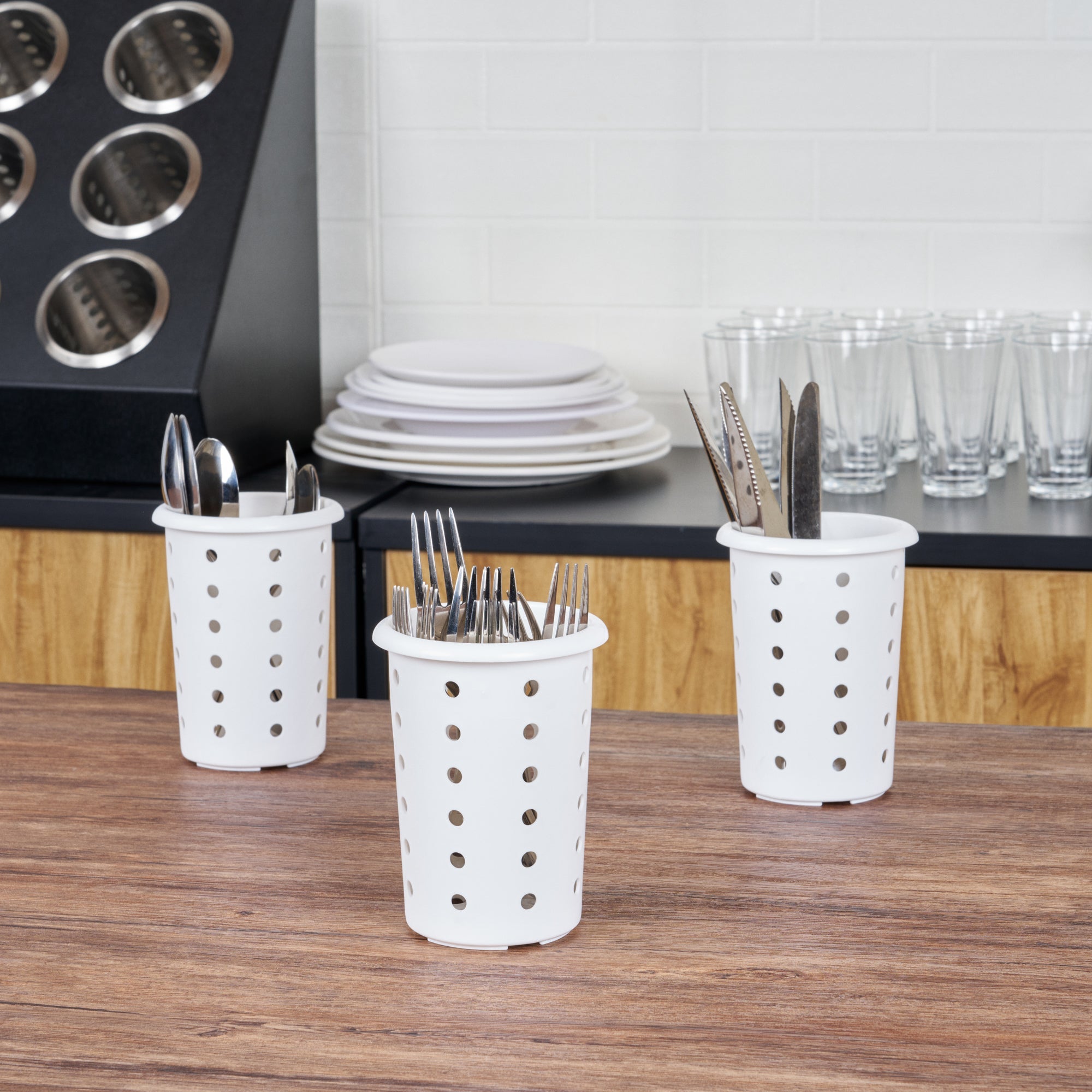 Met Lux White Perforated Plastic Flatware Cylinder - 1 count box