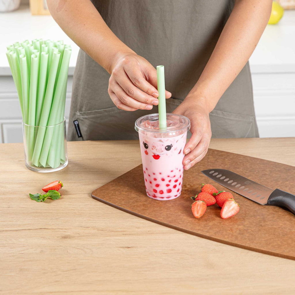 Basic Nature Green PLA Plastic Extra Wide Boba Straw - Unwrapped, Compostable, Pointed - 9" - 100 count box