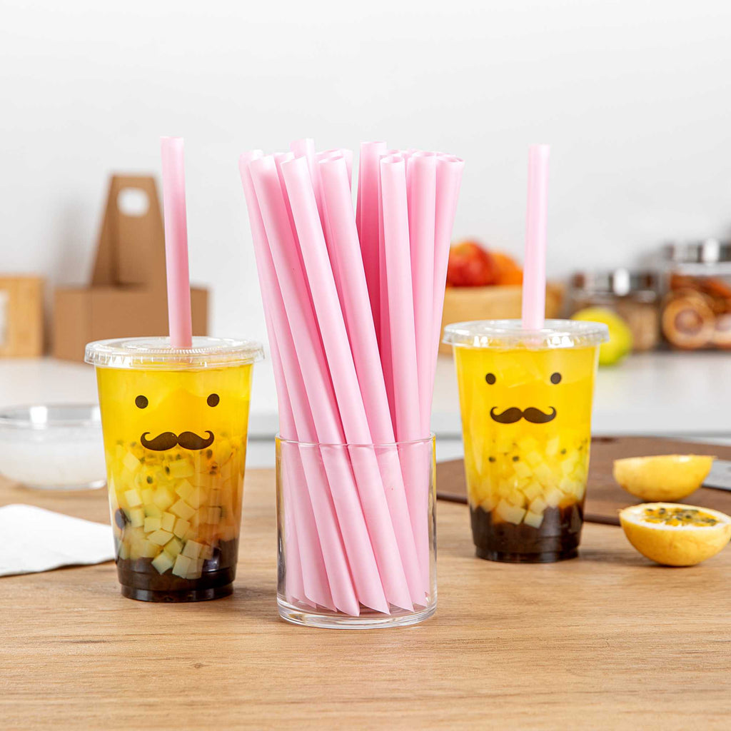 Basic Nature Pink PLA Plastic Extra Wide Boba Straw - Unwrapped, Compostable, Pointed - 9" - 100 count box