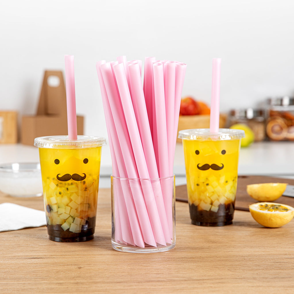 Basic Nature Pink PLA Plastic Extra Wide Boba Straw - Unwrapped, Compostable, Pointed - 9" - 1000 count box