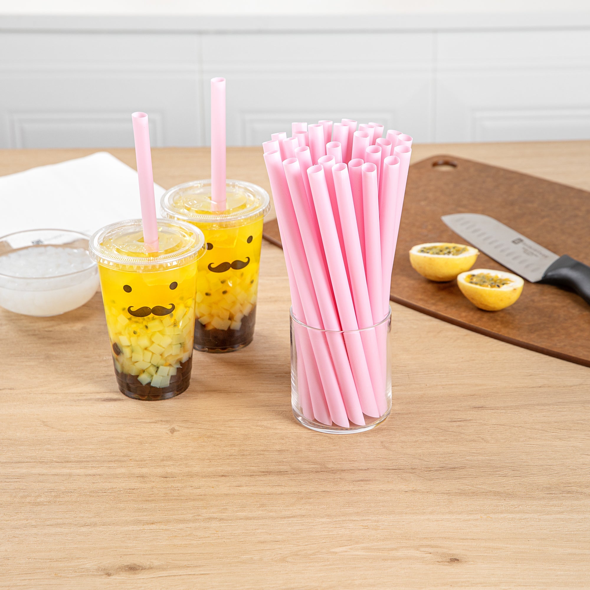 Basic Nature Pink PLA Plastic Extra Wide Boba Straw - Unwrapped, Compostable, Pointed - 9" - 1000 count box