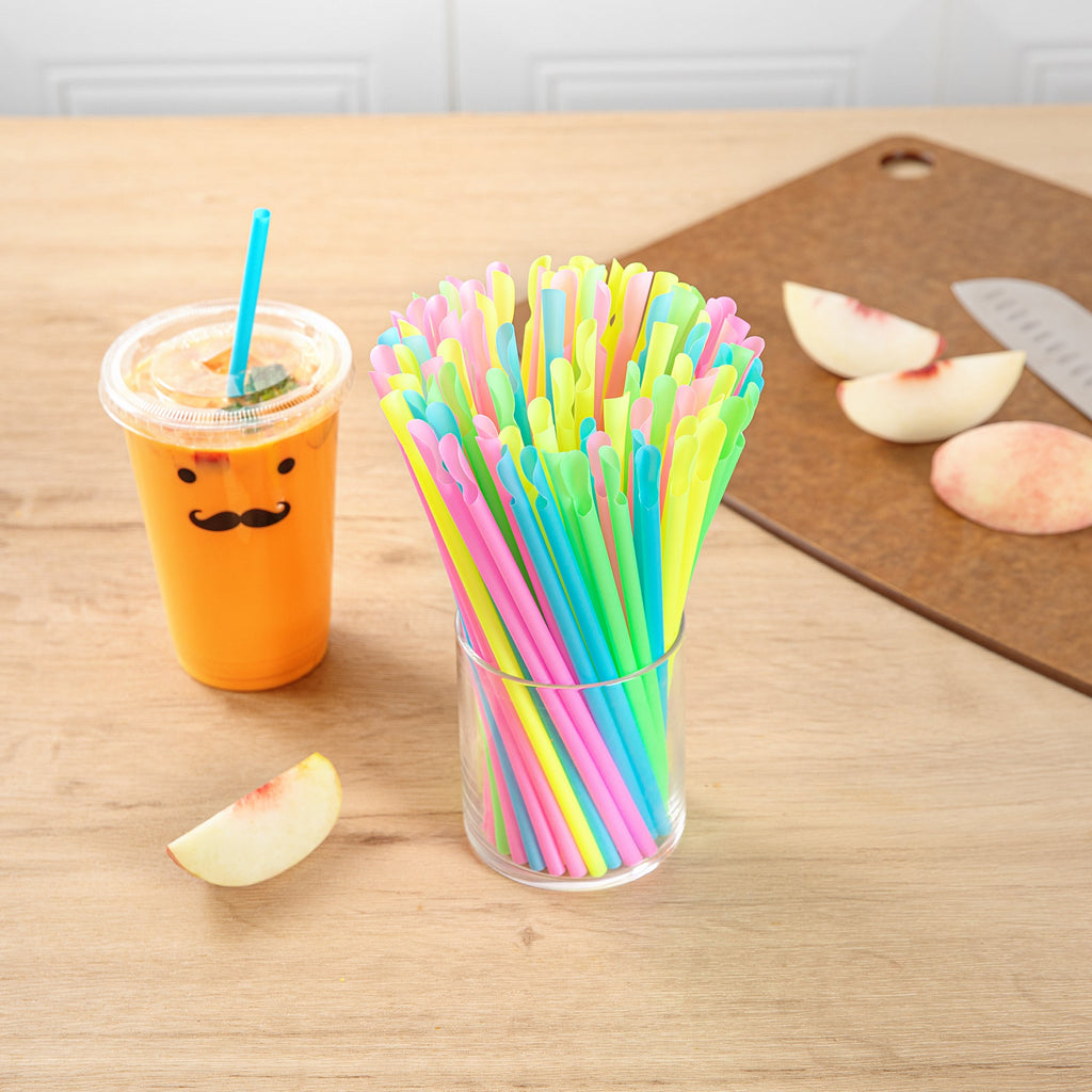 Basic Nature Assorted PLA Plastic Spoon Straw - Unwrapped, Compostable - 8" - 1000 count box