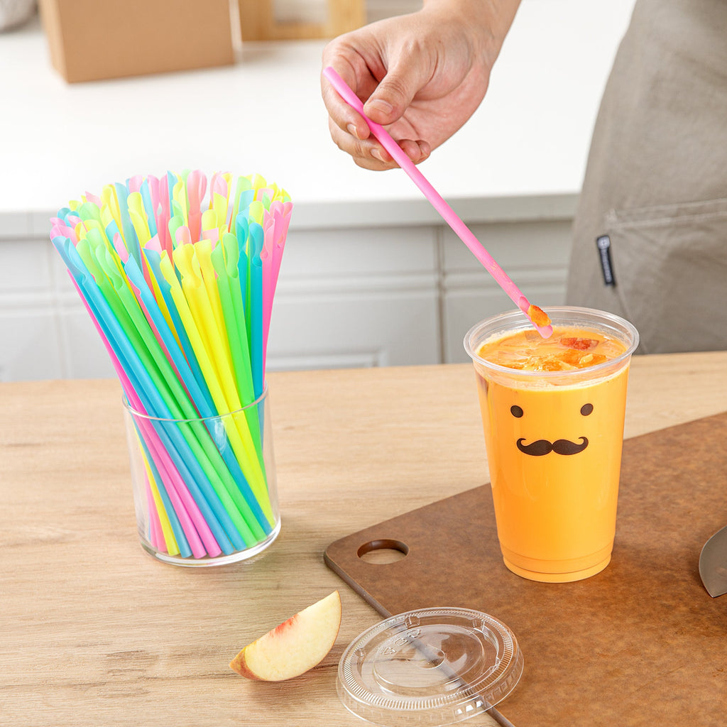 Basic Nature Assorted PLA Plastic Spoon Straw - Unwrapped, Compostable - 8" - 1000 count box