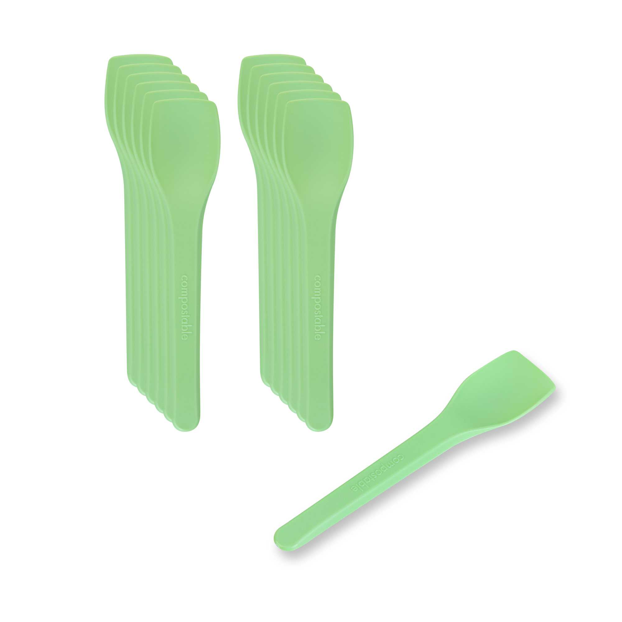 Basic Nature Green CPLA Plastic Ice Cream Spoon - Heat-Resistant, Compostable - 4" - 100 count box
