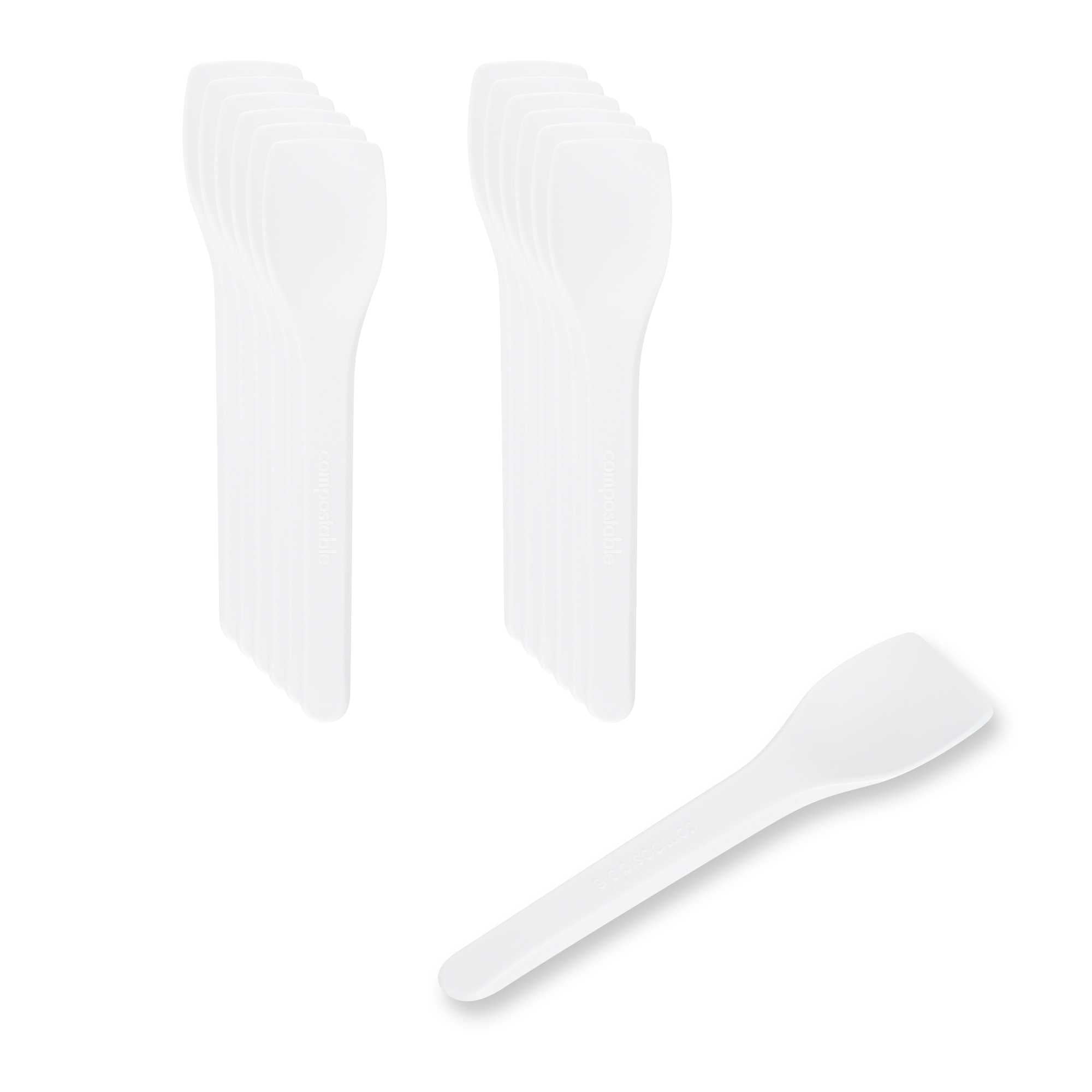 Basic Nature White CPLA Plastic Ice Cream Spoon - Heat-Resistant, Compostable - 4" - 100 count box
