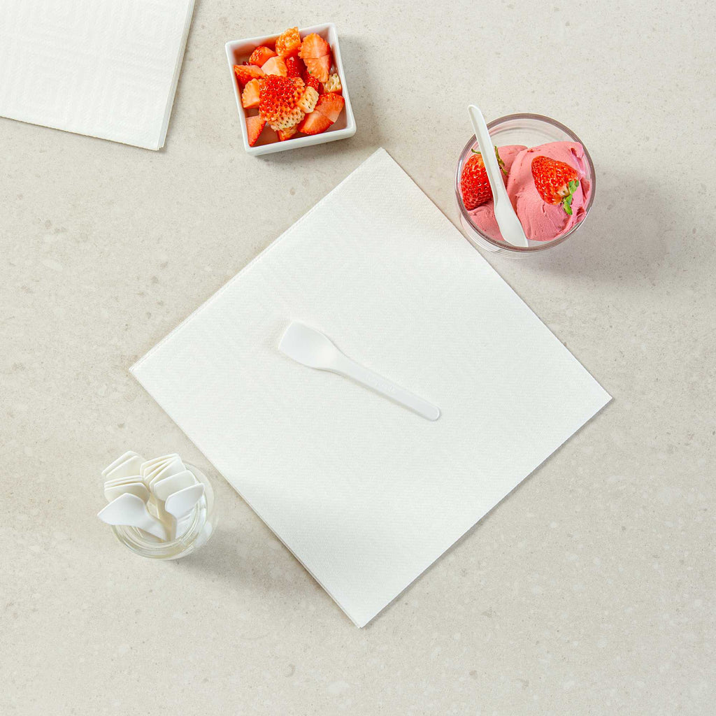 Basic Nature White CPLA Plastic Ice Cream Spoon - Heat-Resistant, Compostable - 4" - 100 count box
