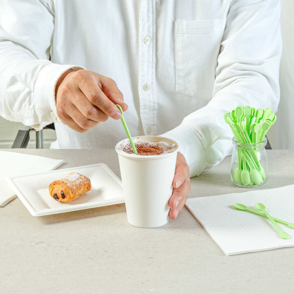 Basic Nature Green CPLA Plastic Coffee Stirrer / Spoon - Compostable - 4" - 100 count box