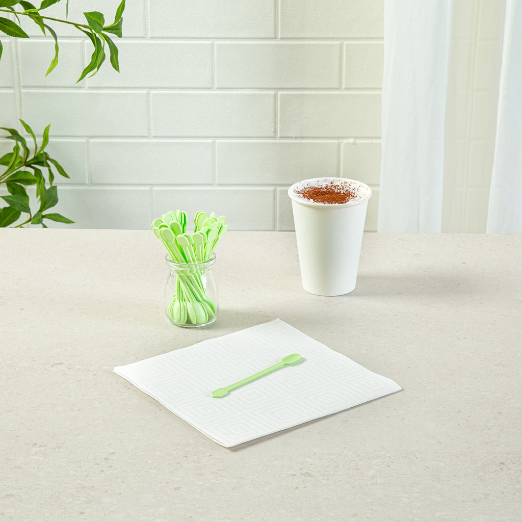 Basic Nature Green CPLA Plastic Coffee Stirrer / Spoon - Compostable - 4" - 1000 count box