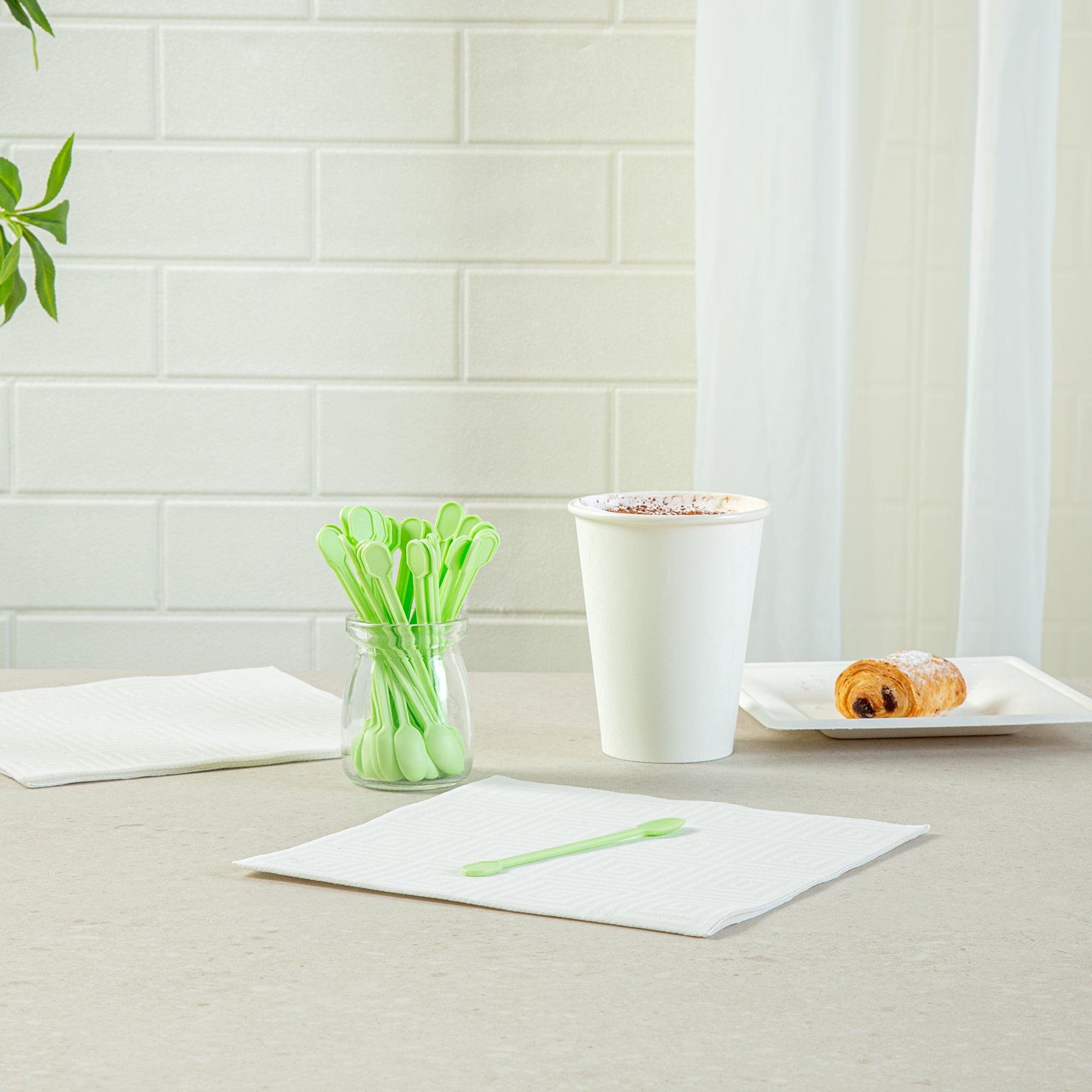 Basic Nature Green CPLA Plastic Coffee Stirrer / Spoon - Compostable - 4" - 1000 count box