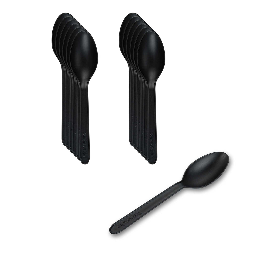 Basic Nature Black CPLA Plastic Dessert Spoon - Heat-Resistant, Compostable - 5" - 100 count box
