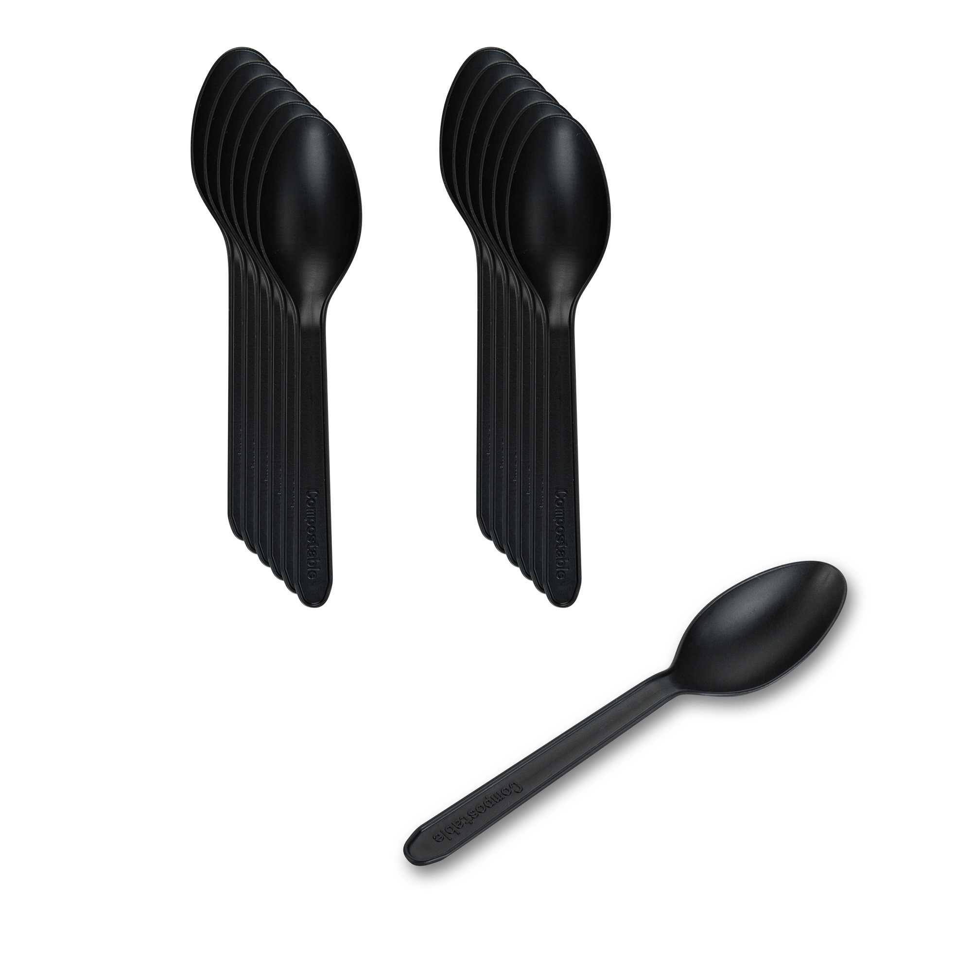 Basic Nature Black CPLA Plastic Dessert Spoon - Heat-Resistant, Compostable - 5" - 100 count box