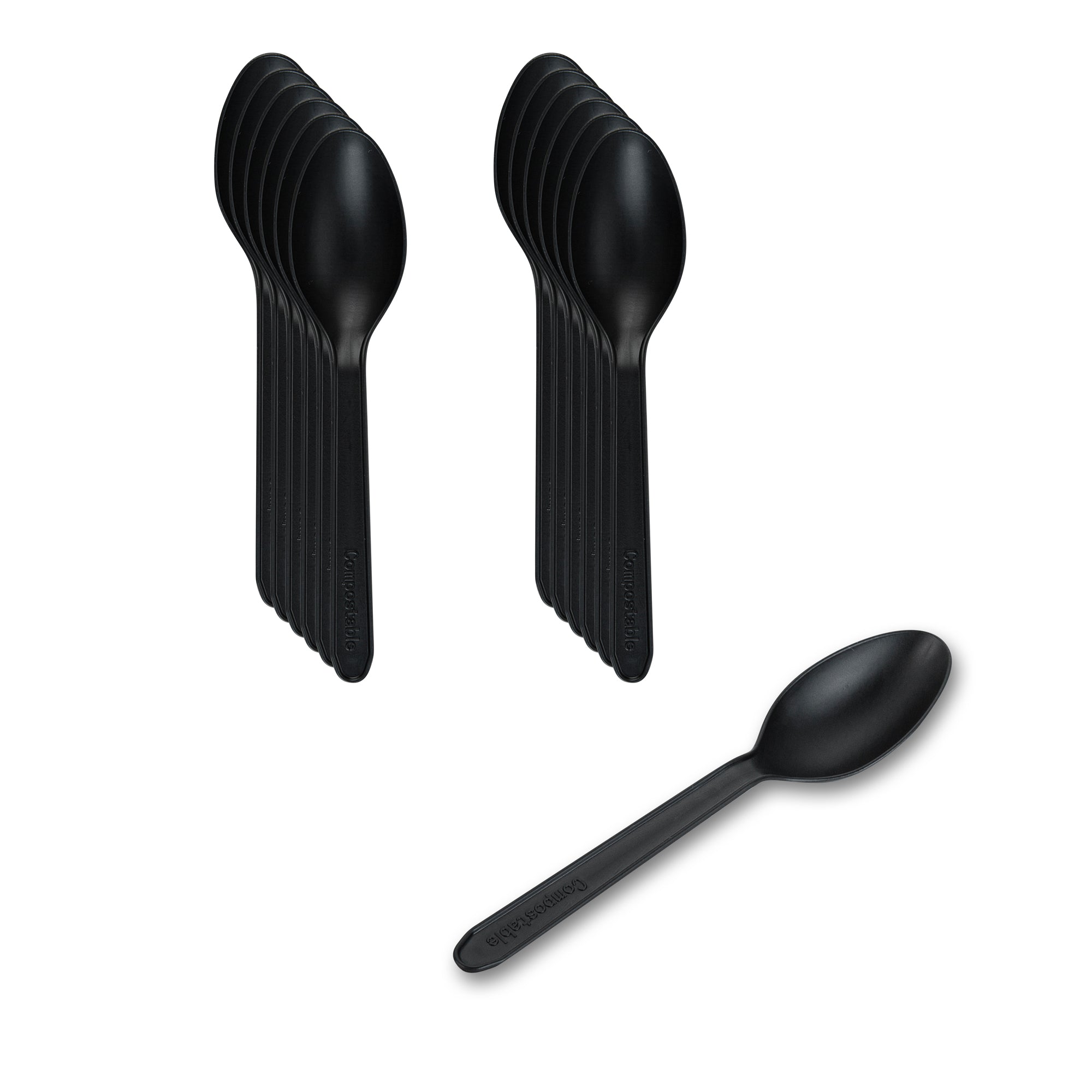 Basic Nature Black CPLA Plastic Dessert Spoon - Heat-Resistant, Compostable - 4" - 1000 count box