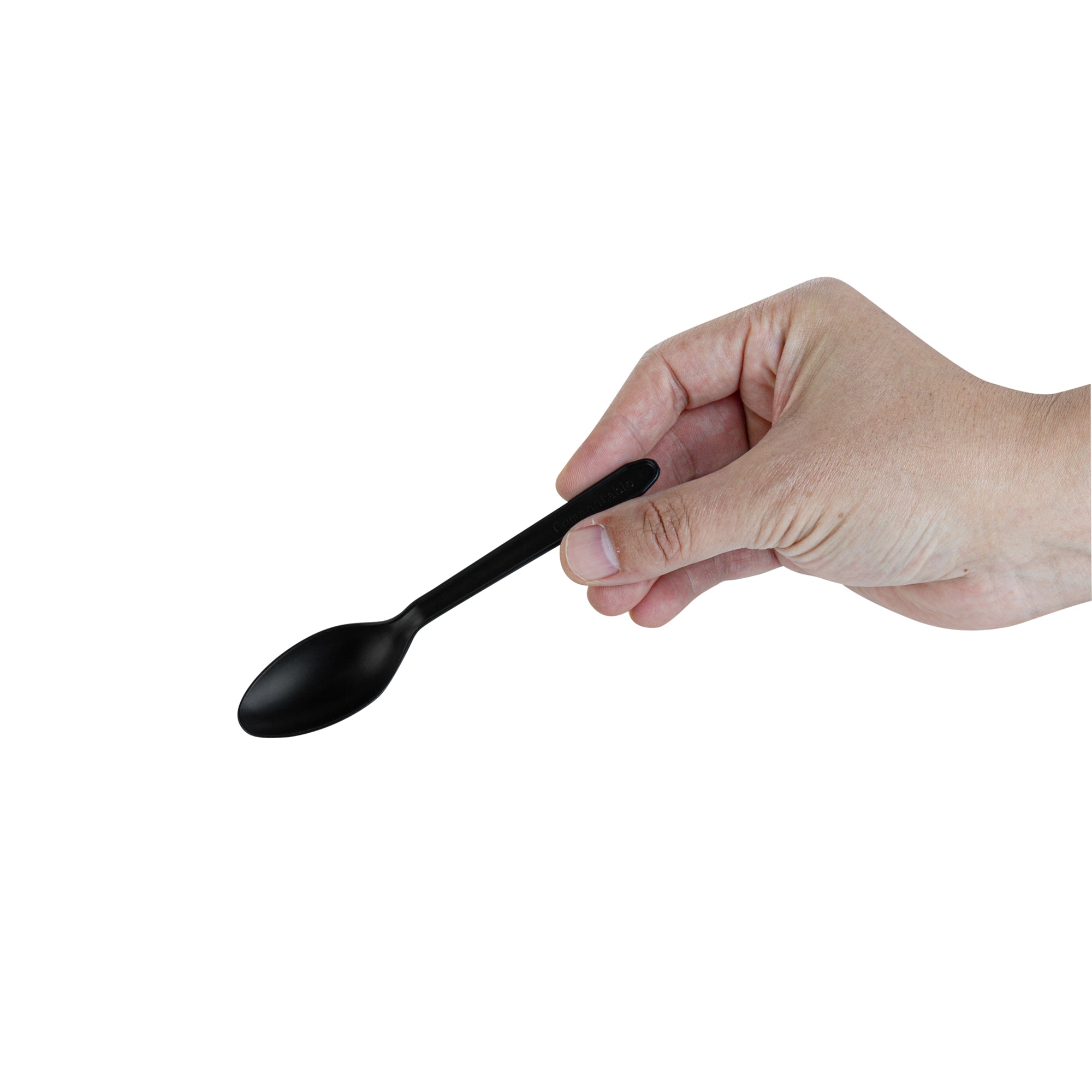Basic Nature Black CPLA Plastic Dessert Spoon - Heat-Resistant, Compostable - 4" - 1000 count box