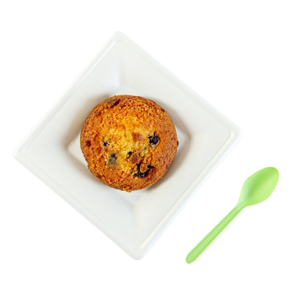 Basic Nature Green CPLA Plastic Dessert Spoon - Heat-Resistant, Compostable - 4" - 1000 count box