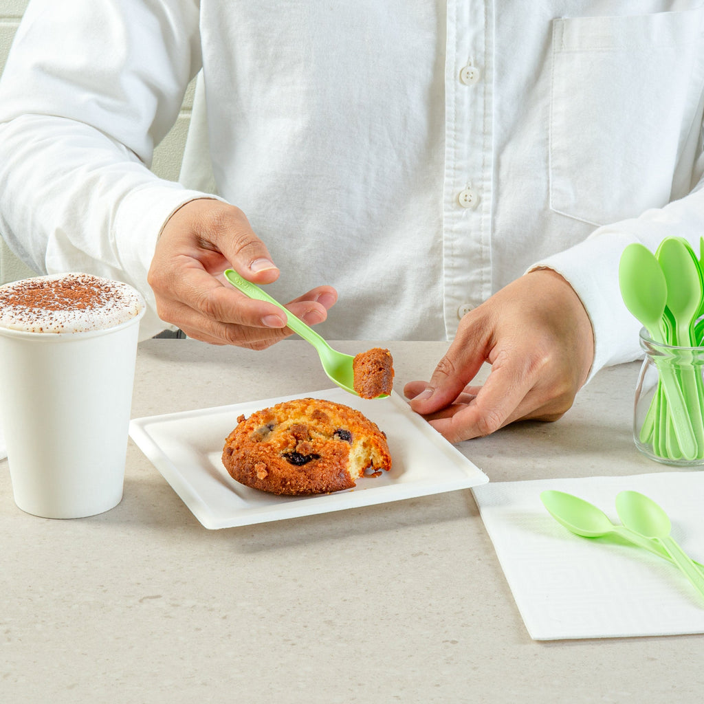 Basic Nature Green CPLA Plastic Dessert Spoon - Heat-Resistant, Compostable - 4" - 1000 count box