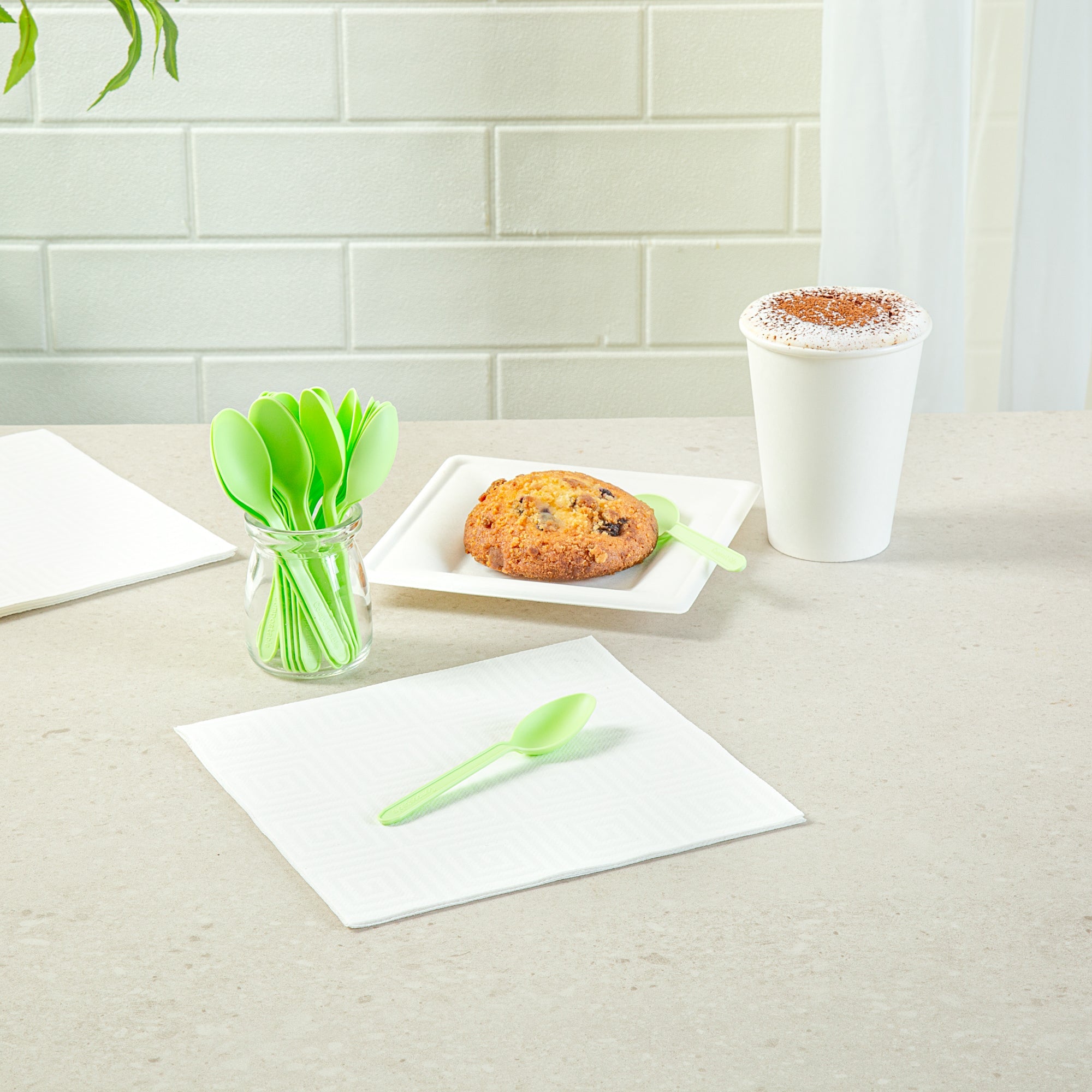 Basic Nature Green CPLA Plastic Dessert Spoon - Heat-Resistant, Compostable - 4" - 1000 count box