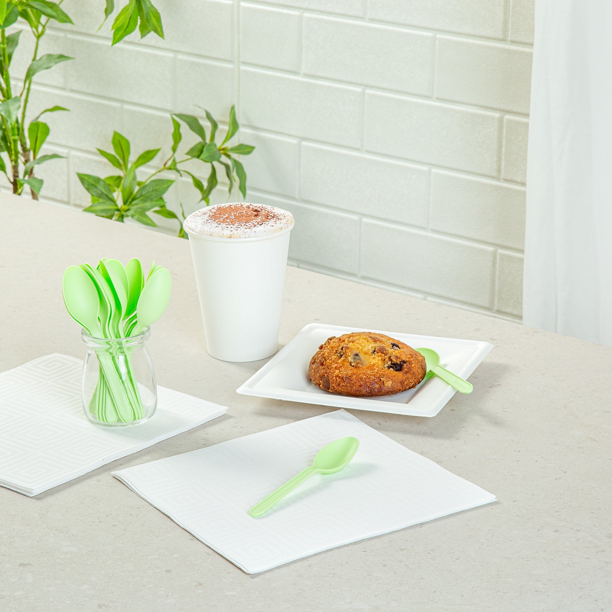 Basic Nature Green CPLA Plastic Dessert Spoon - Heat-Resistant, Compostable - 4" - 1000 count box