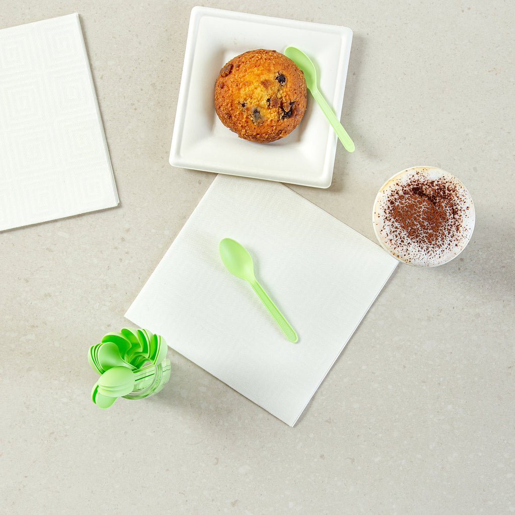 Basic Nature Green CPLA Plastic Dessert Spoon - Heat-Resistant, Compostable - 4" - 1000 count box