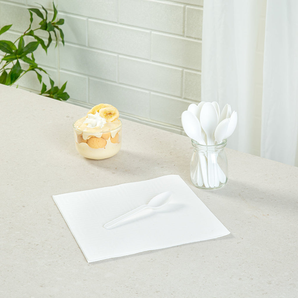 Basic Nature White CPLA Plastic Dessert Spoon - Heat-Resistant, Compostable - 4" - 1000 count box