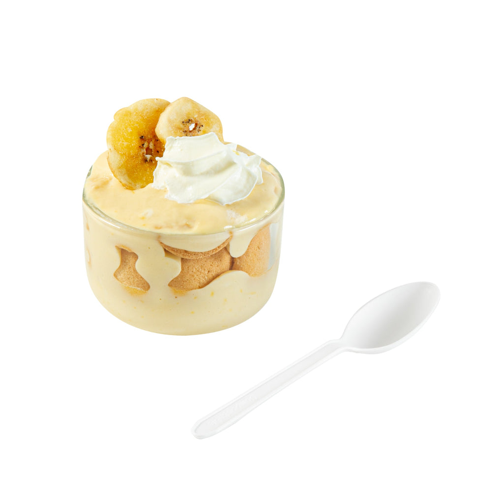 Basic Nature White CPLA Plastic Dessert Spoon - Heat-Resistant, Compostable - 4" - 1000 count box