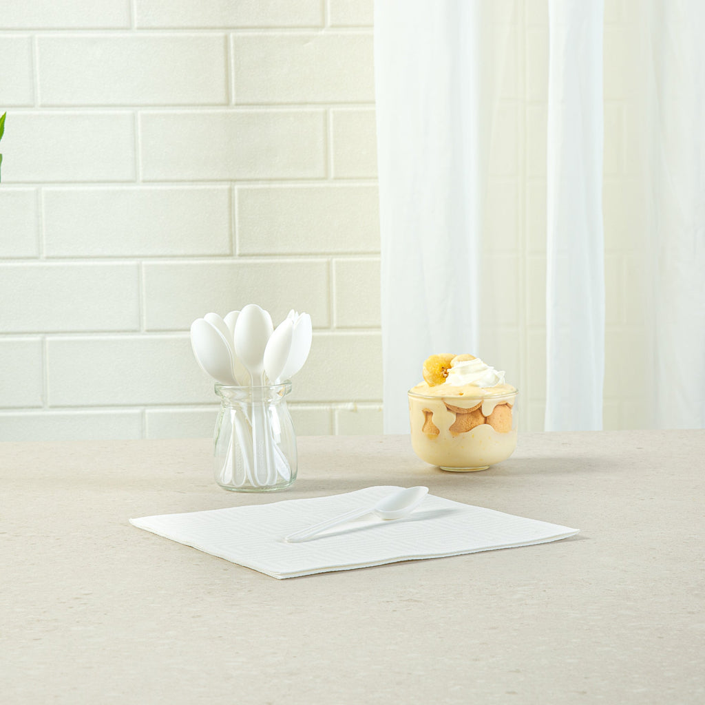 Basic Nature White CPLA Plastic Dessert Spoon - Heat-Resistant, Compostable - 4" - 1000 count box