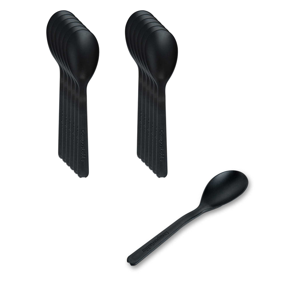 Basic Nature Black CPLA Plastic Mini Spoon - Heat-Resistant, Compostable - 4" - 100 count box