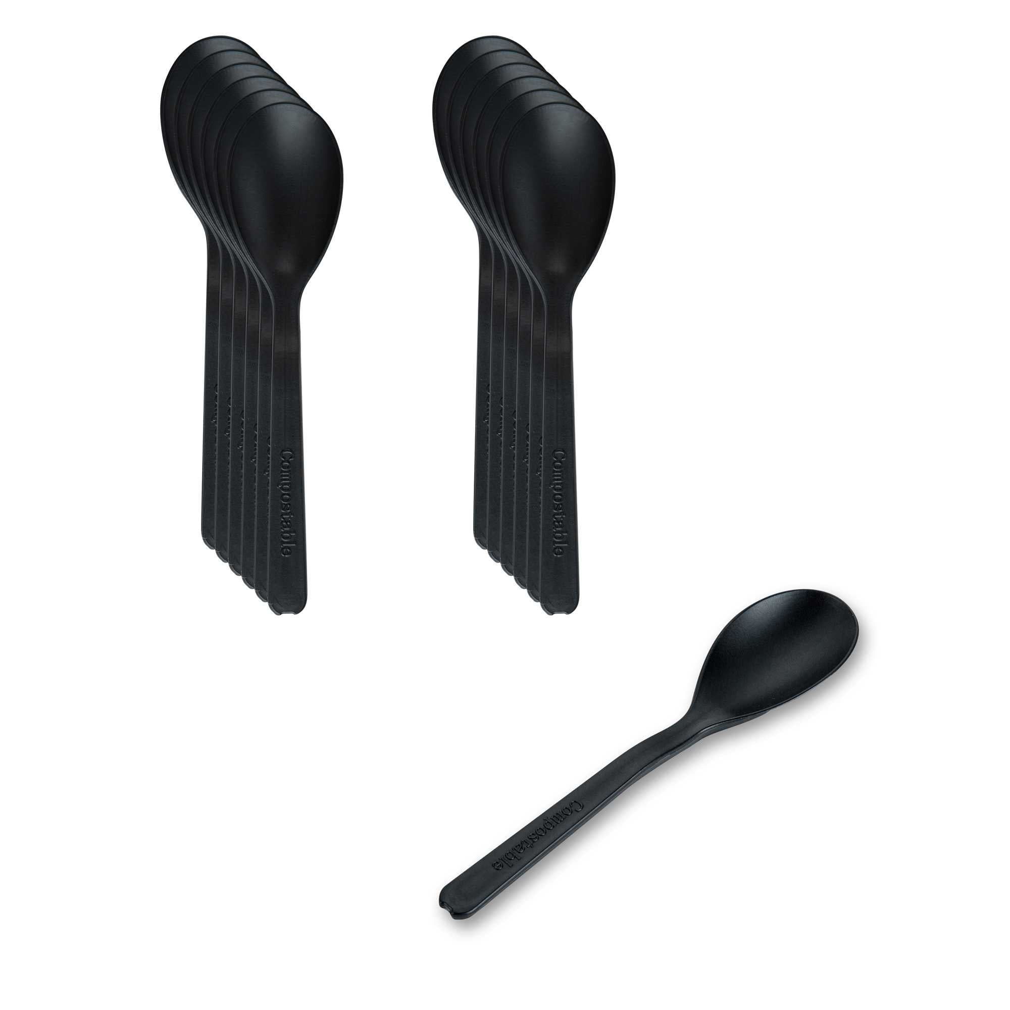 Basic Nature Black CPLA Plastic Mini Spoon - Heat-Resistant, Compostable - 4" - 100 count box