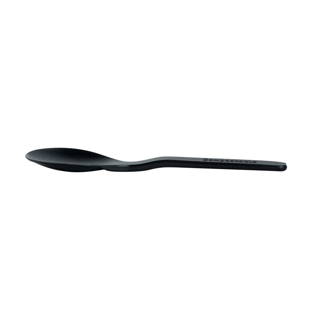 Basic Nature Black CPLA Plastic Mini Spoon - Heat-Resistant, Compostable - 4" - 1000 count box