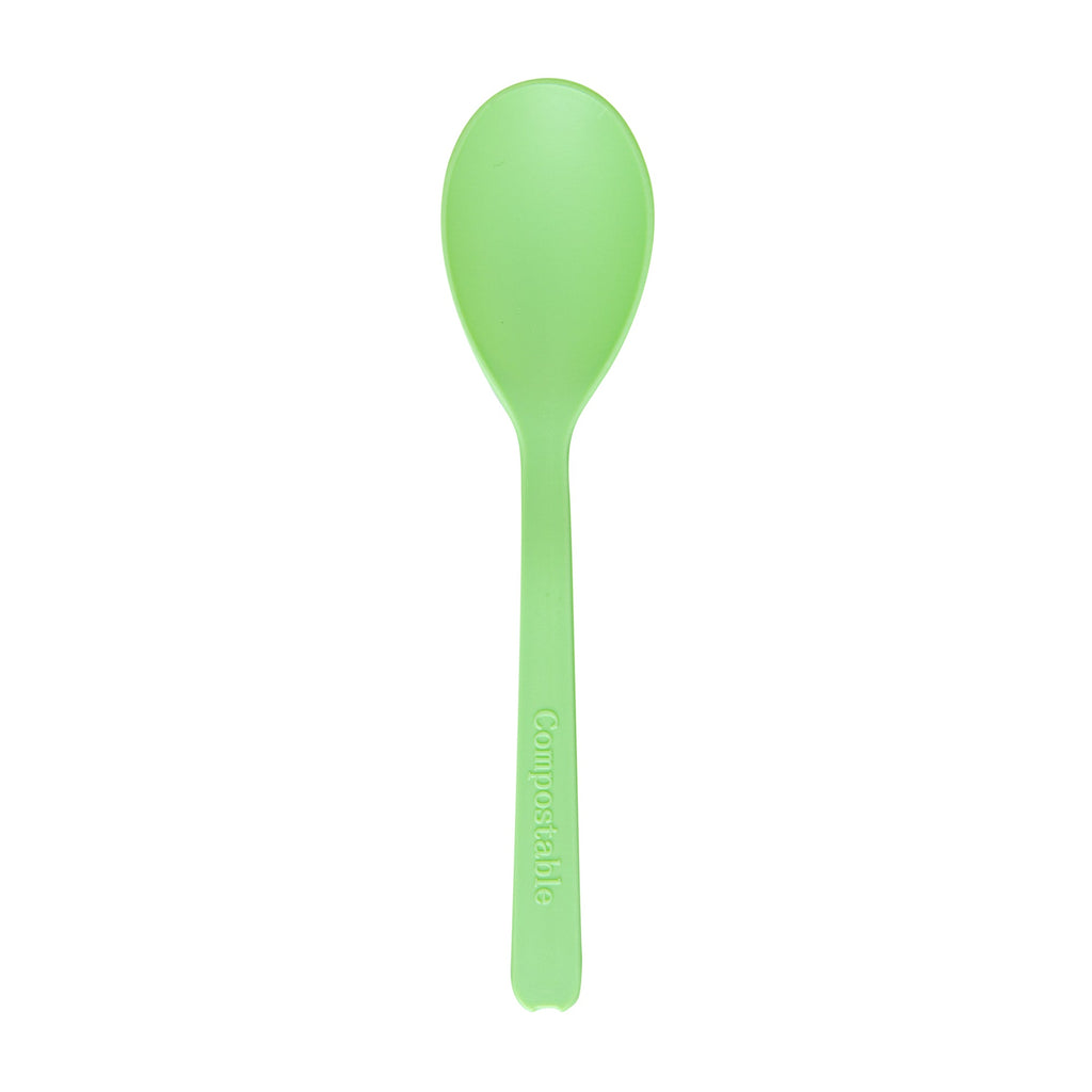 Basic Nature Green CPLA Plastic Mini Spoon - Heat-Resistant, Compostable - 4" - 1000 count box