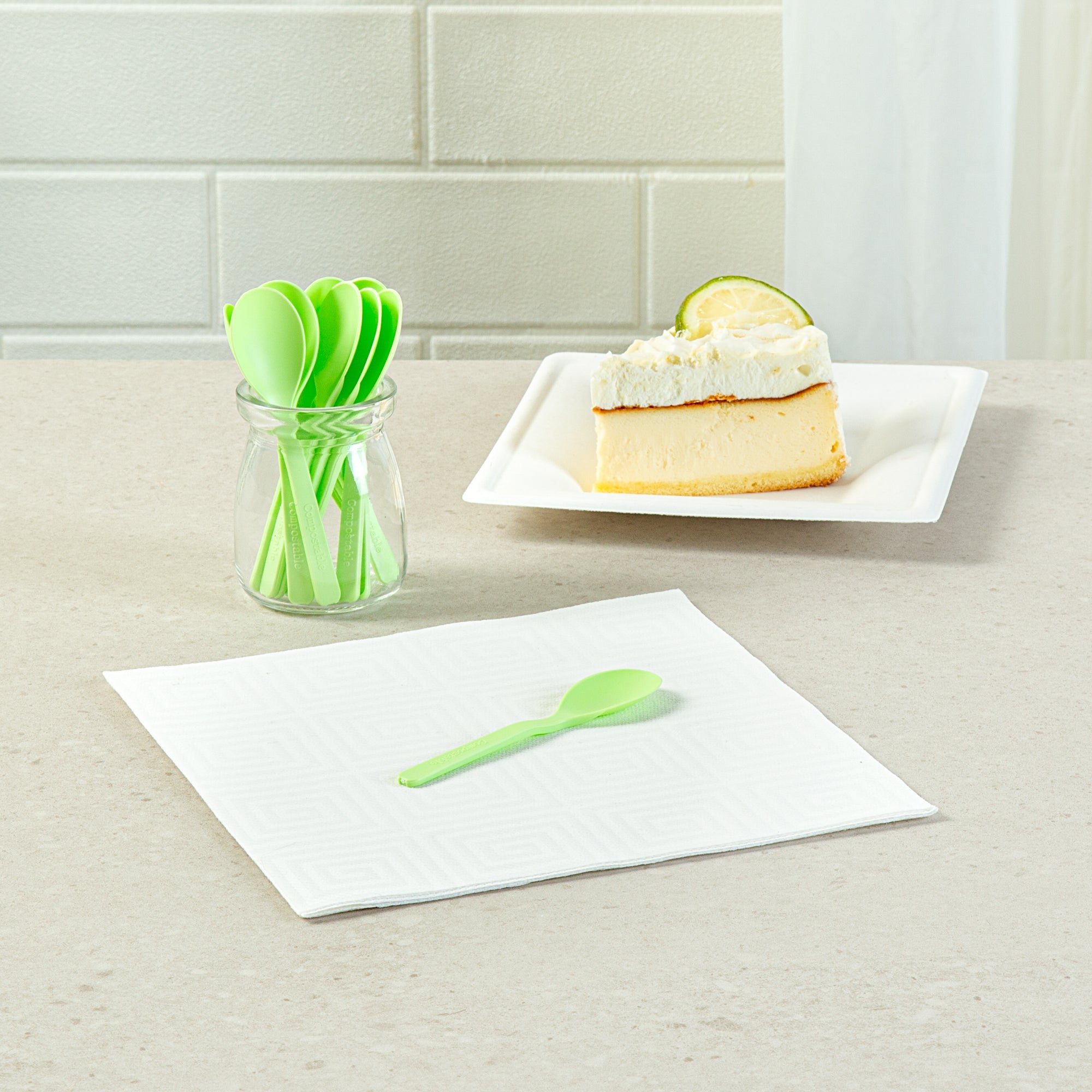 Basic Nature Green CPLA Plastic Mini Spoon - Heat-Resistant, Compostable - 4" - 1000 count box