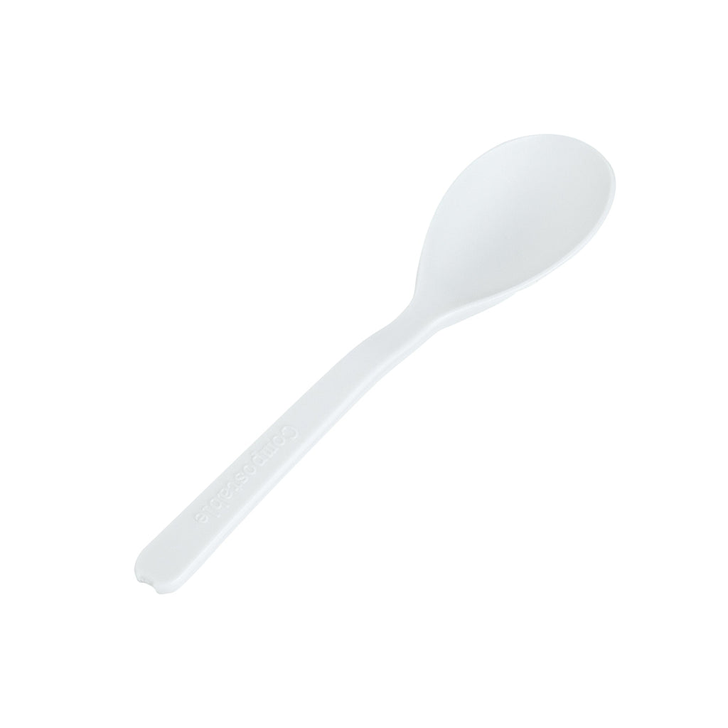 Basic Nature Round White Plastic Mini Spoon - Heat-Resistant, Compostable - 4" x 1" - 1000 count box