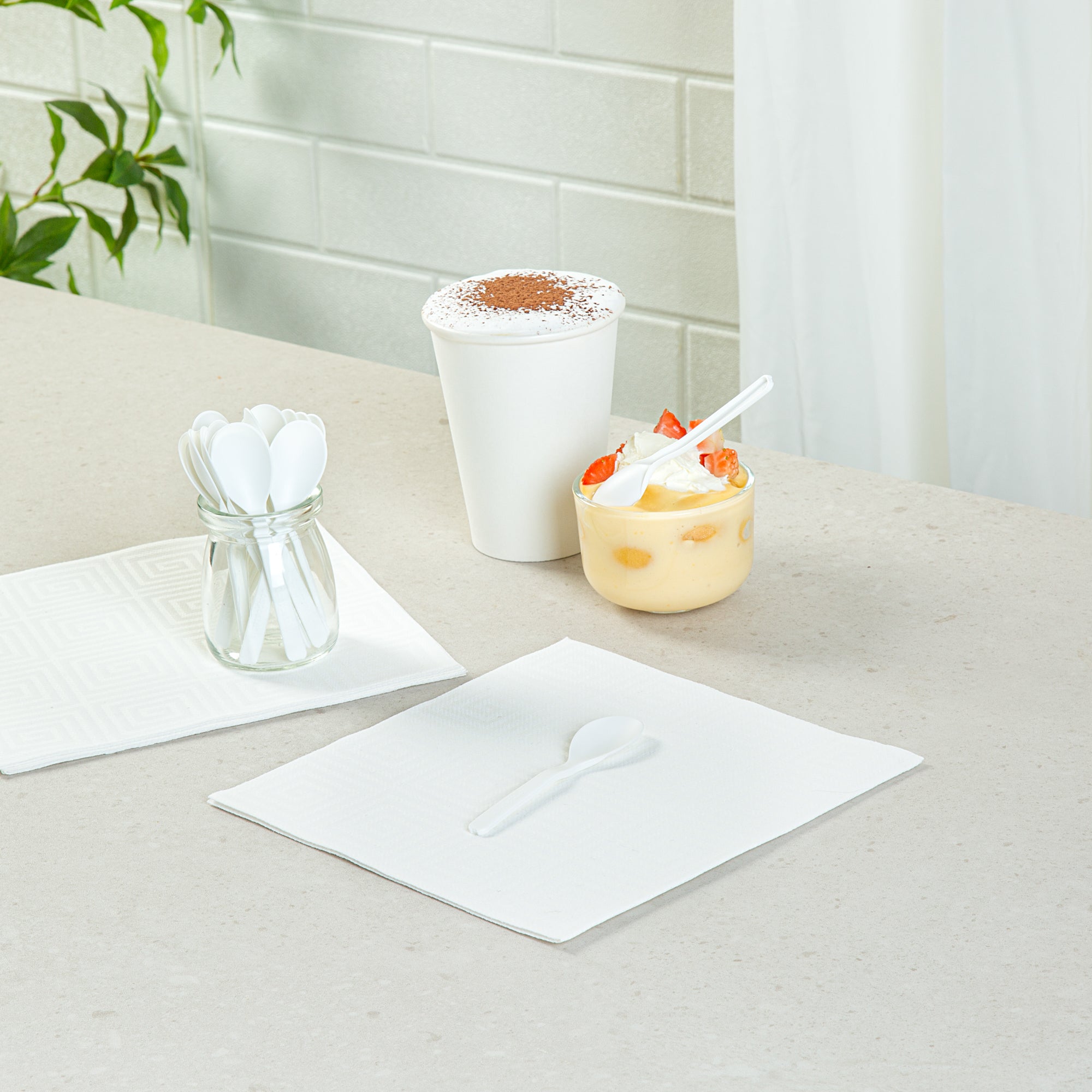 Basic Nature Round White Plastic Mini Spoon - Heat-Resistant, Compostable - 4" x 1" - 1000 count box