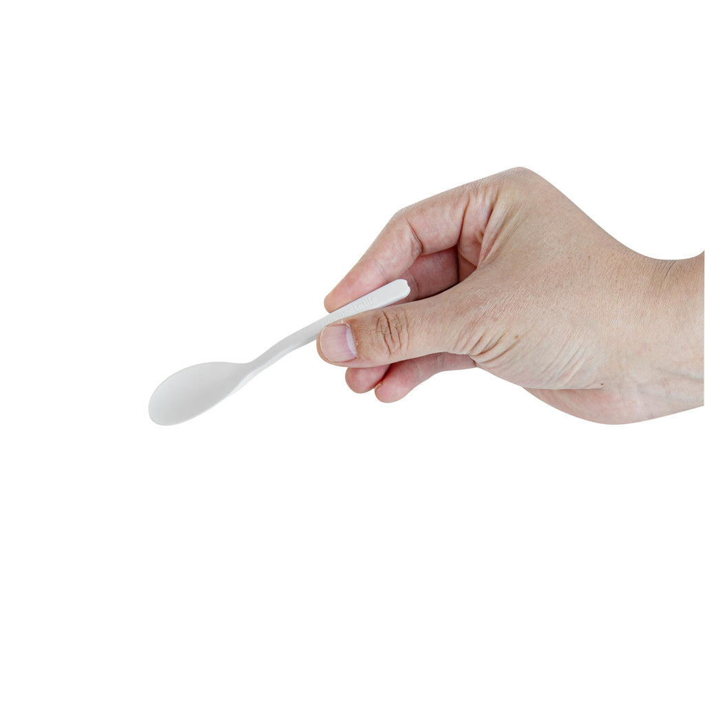 Basic Nature Round White Plastic Mini Spoon - Heat-Resistant, Compostable - 4" x 1" - 1000 count box