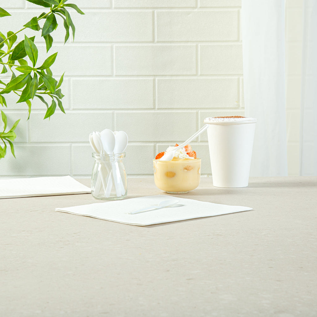 Basic Nature Round White Plastic Mini Spoon - Heat-Resistant, Compostable - 4" x 1" - 1000 count box