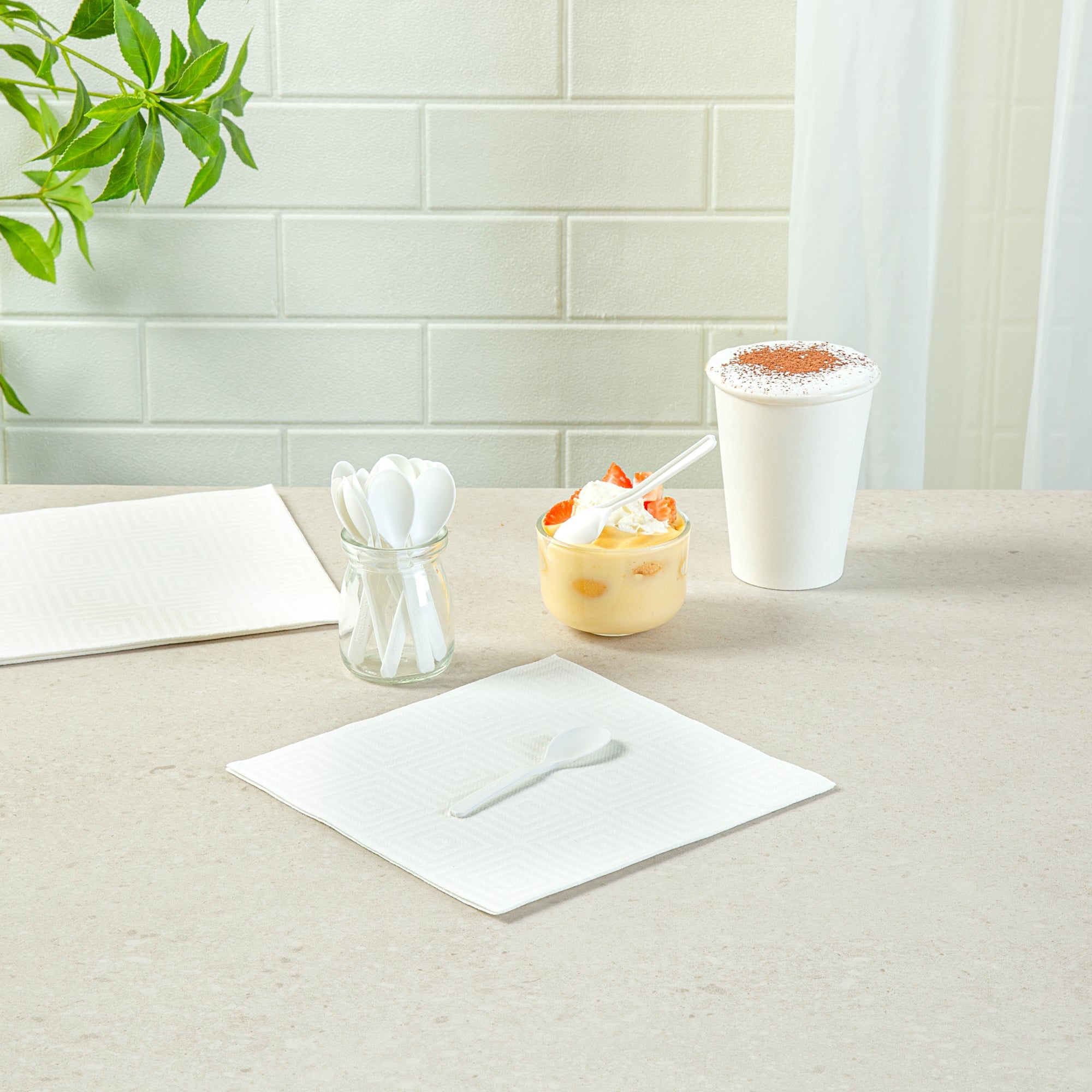 Basic Nature Round White Plastic Mini Spoon - Heat-Resistant, Compostable - 4" x 1" - 1000 count box