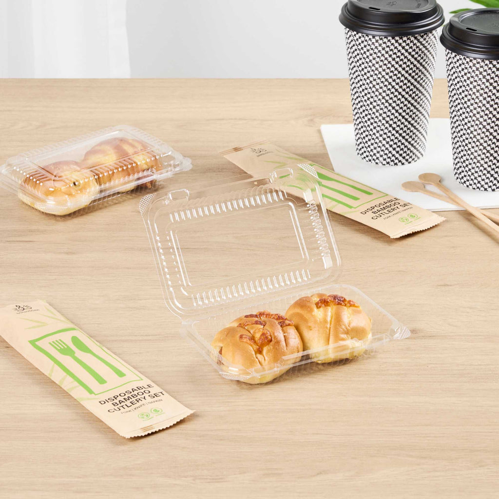 Thermo Tek Rectangle Clear Plastic Clamshell Container - 6" x 4" x 1 1/2" - 100 count box