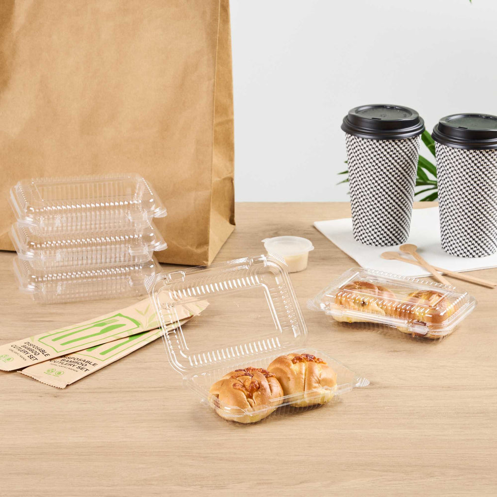 Thermo Tek Rectangle Clear Plastic Clamshell Container - 6" x 4" x 1 1/2" - 100 count box