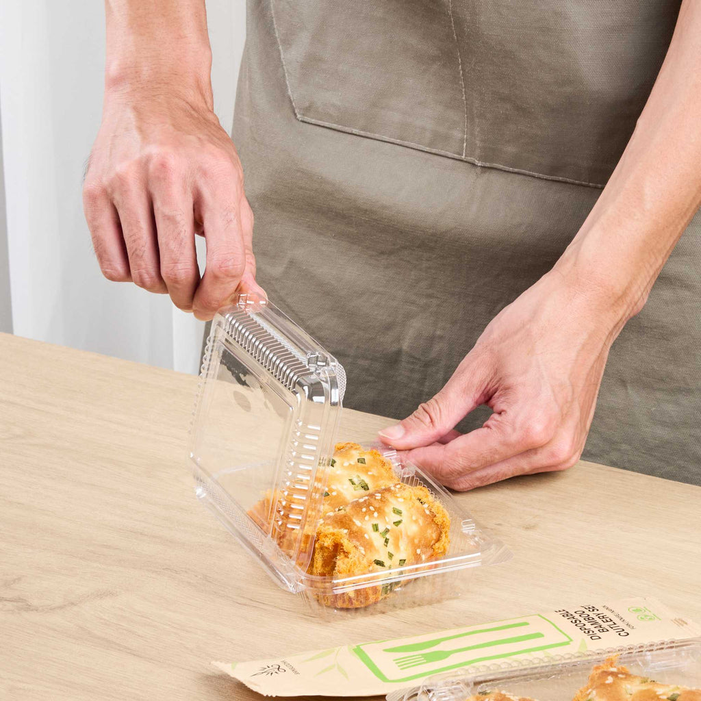 Thermo Tek Rectangle Clear Plastic Clamshell Container - 6 1/4" x 4 1/4" x 1 1/2" - 100 count box