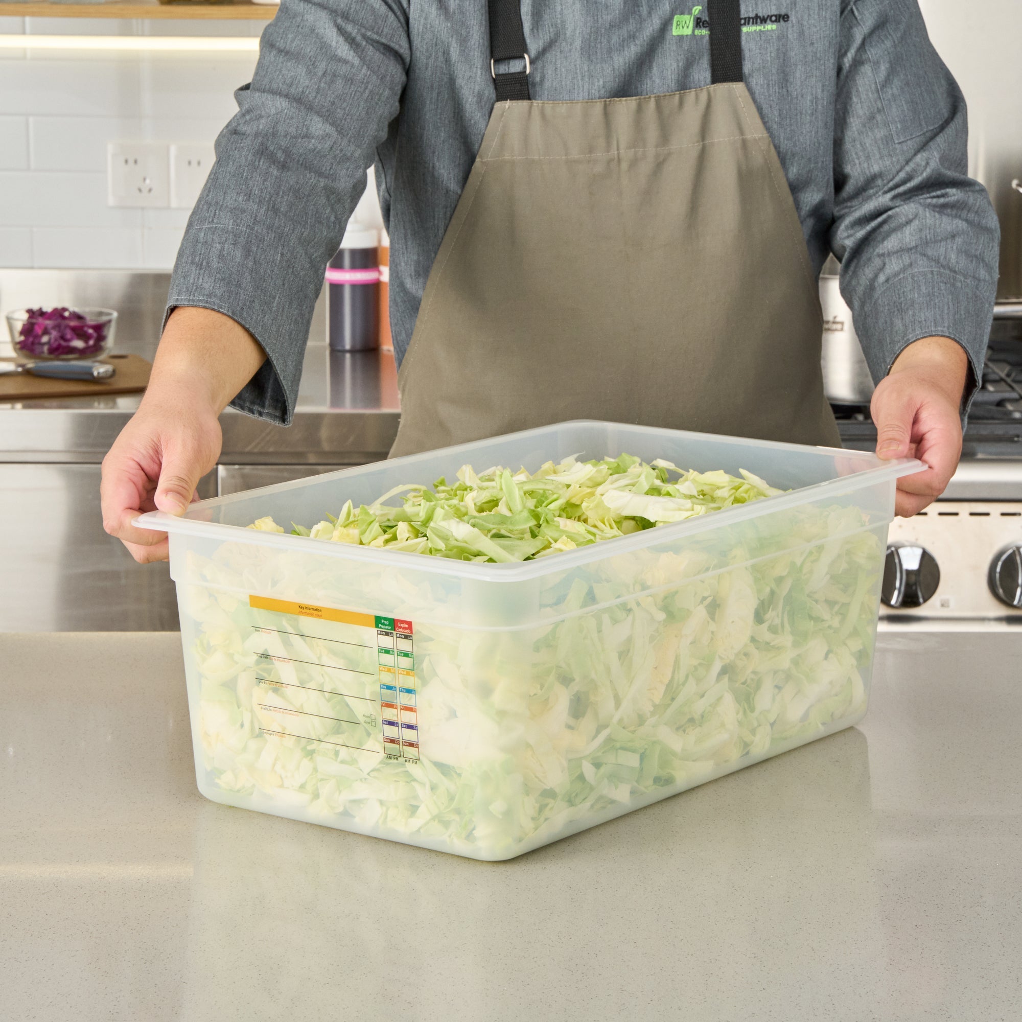 Met Lux Rectangle White Polypropylene Full Size Food Pan - 8" Deep, with Label - 10 count box