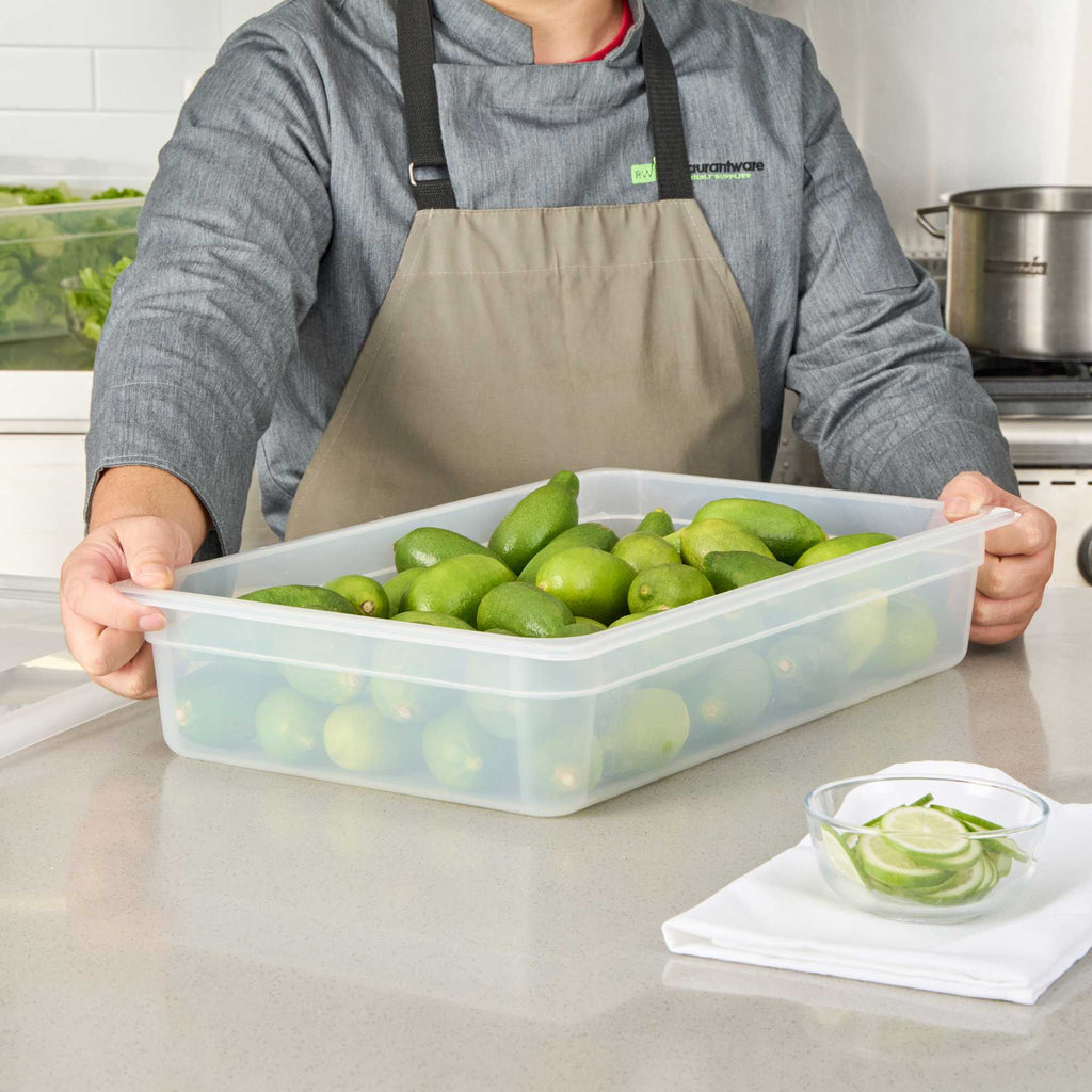 Met Lux Rectangle White Polypropylene Full Size Food Pan - 4" Deep, with Label - 1 count box