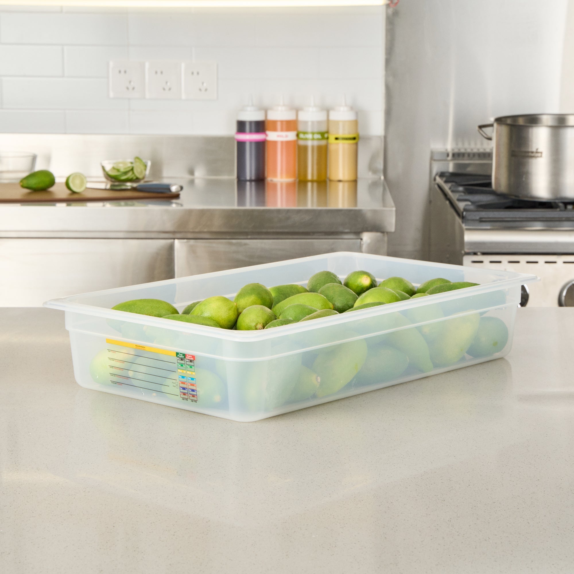 Met Lux Rectangle White Polypropylene Full Size Food Pan - 4" Deep, with Label - 10 count box
