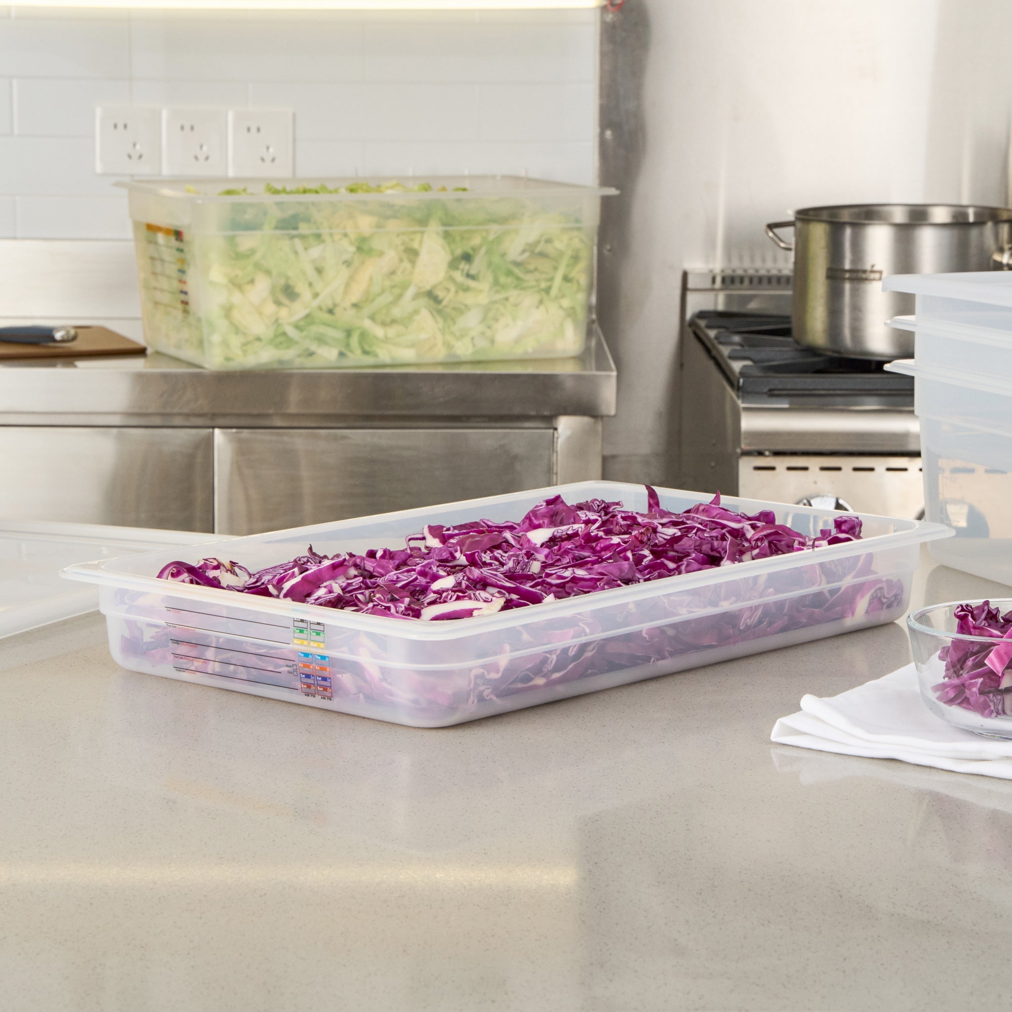 Met Lux Rectangle White Polypropylene Full Size Food Pan - 2.5" Deep, with Label - 10 count box