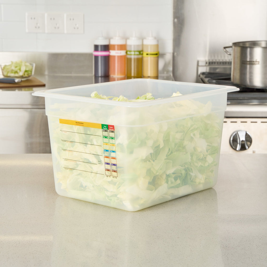 Met Lux Rectangle White Polypropylene Half Size Food Pan - 8" Deep, with Label - 10 count box