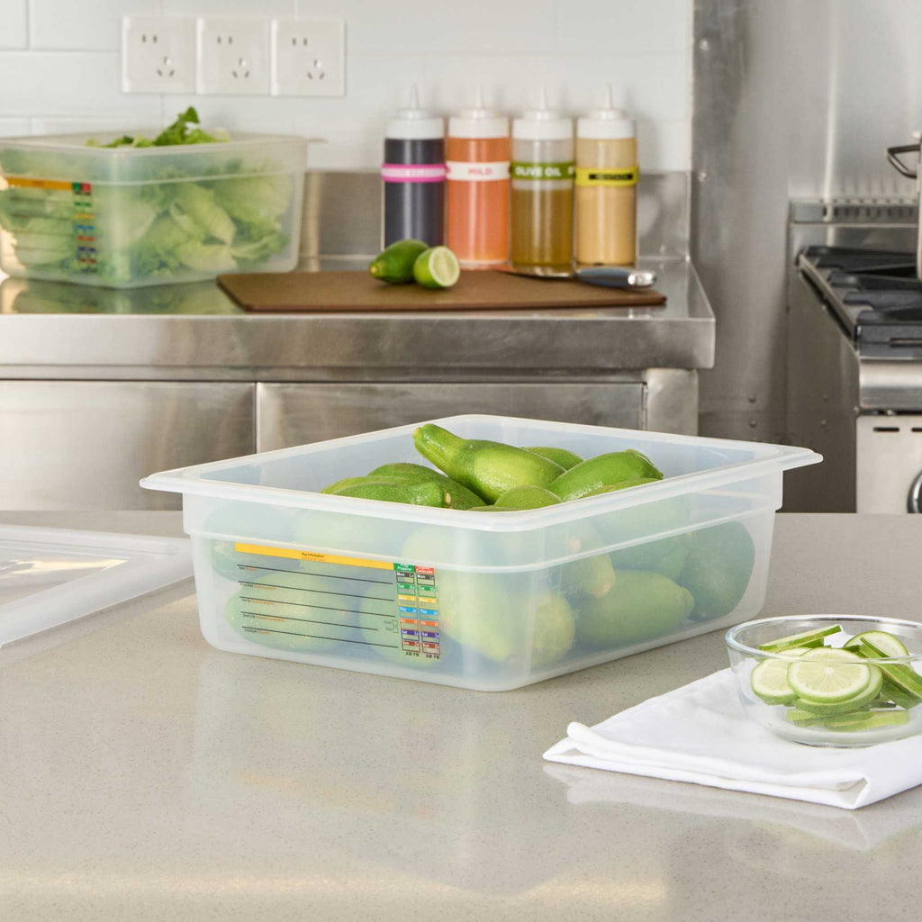 Met Lux Rectangle White Polypropylene Half Size Food Pan - 4" Deep, with Label - 1 count box