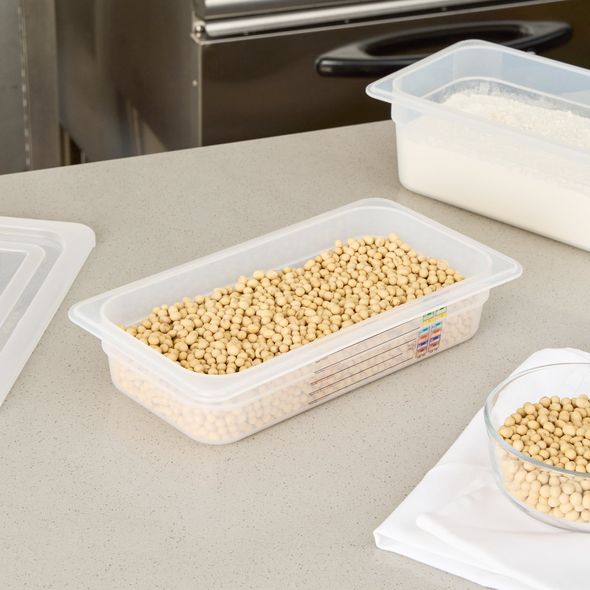 Met Lux Rectangle White Polypropylene 1/3 Size Food Pan - 2.5" Deep, with Label - 10 count box