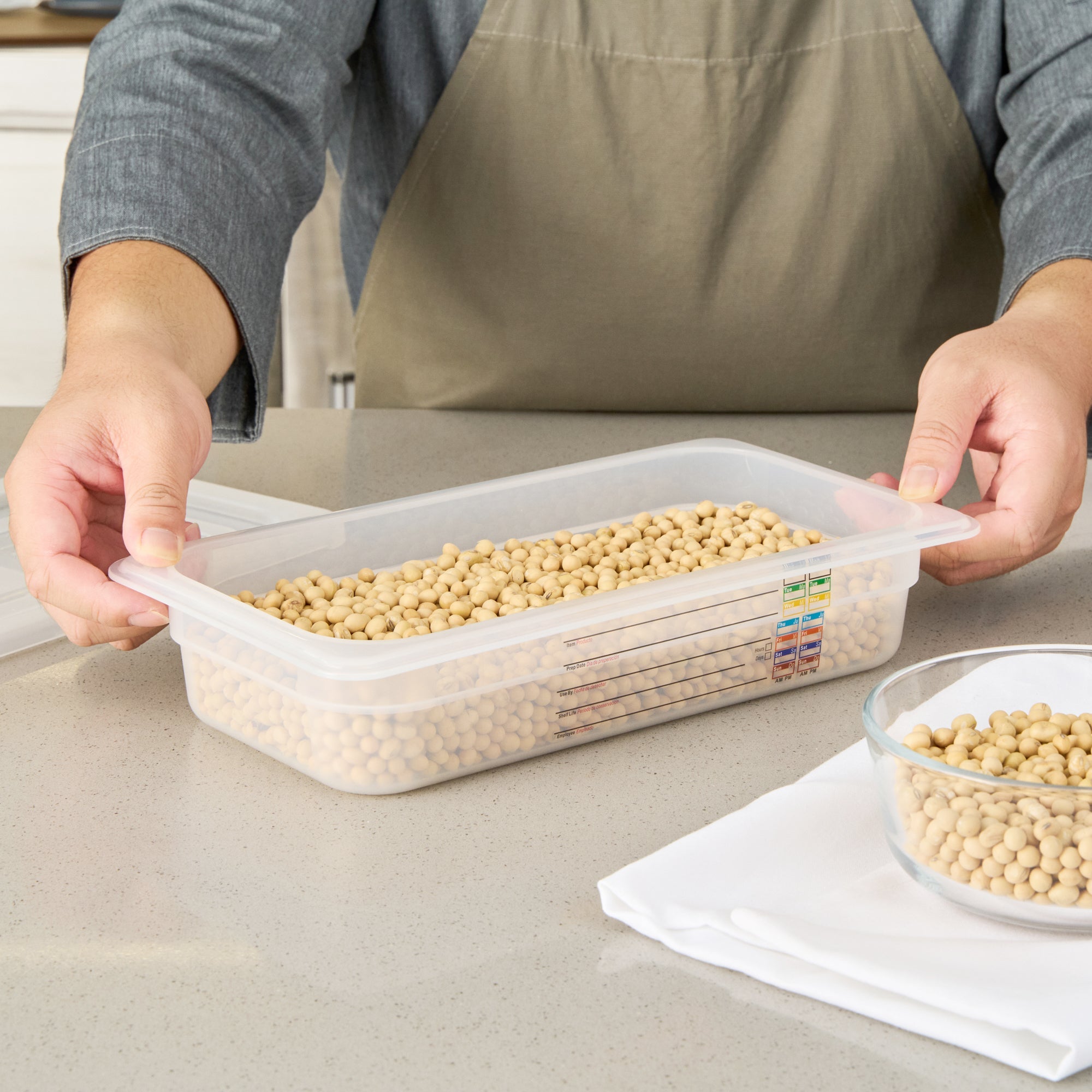 Met Lux Rectangle White Polypropylene 1/3 Size Food Pan - 2.5" Deep, with Label - 10 count box