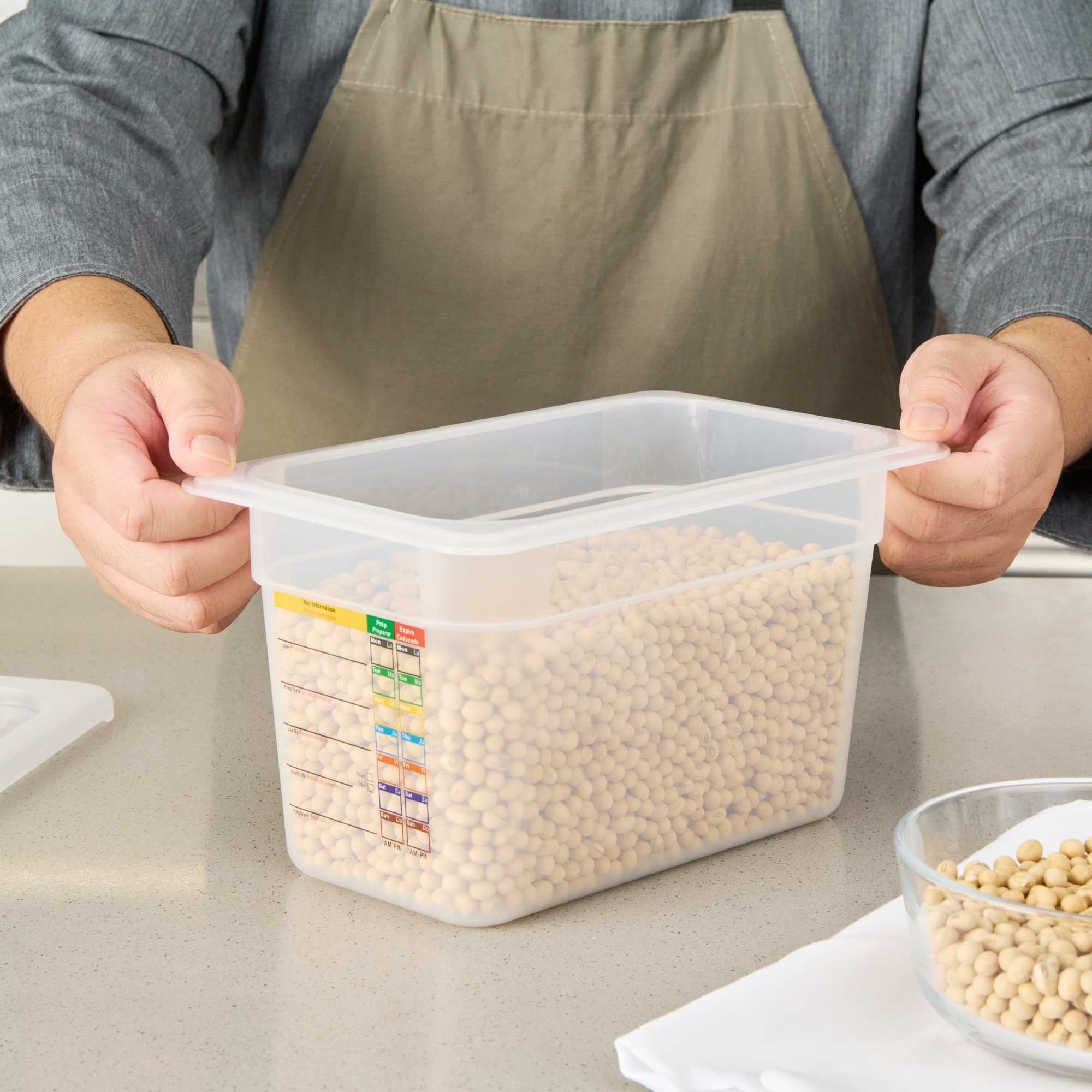 Met Lux Rectangle White Polypropylene 1/4 Size Food Pan - 6" Deep, with Label - 1 count box