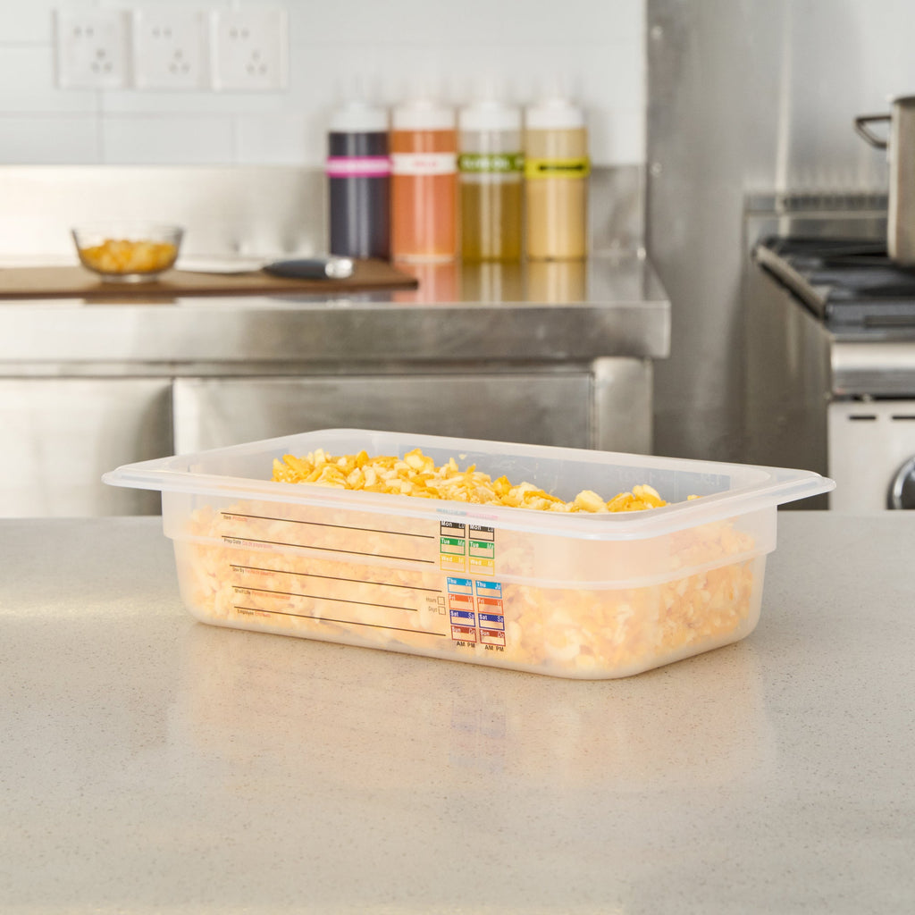 Met Lux Rectangle White Polypropylene 1/4 Size Food Pan - 2.5" Deep, with Label - 10 count box