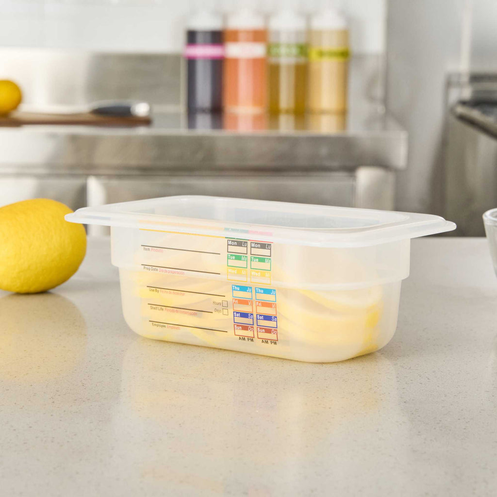Met Lux Rectangle White Polypropylene 1/9 Size Food Pan - 2.5" Deep, with Label - 1 count box